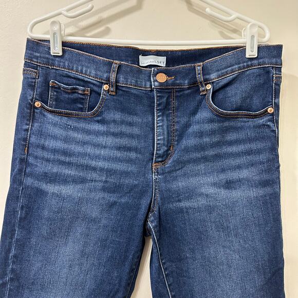 Loft Womens Sz 31/12 Modern Skinny Dark Wash Raw Cropped Hem High Rise Jeans - Picture 2 of 6